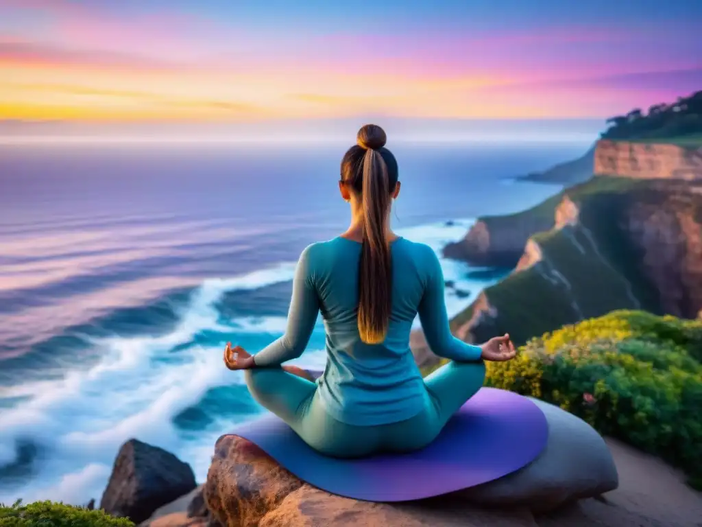 Yoga al amanecer en acantilado costero Meditación al amanecer en acantilado costero