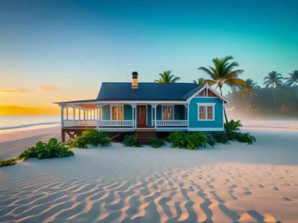 Bungalow renovado en la playa: vista 8k impresionante Acogedor bungalow renovado en la playa con vista al mar y palmeras, ideal para vida costera