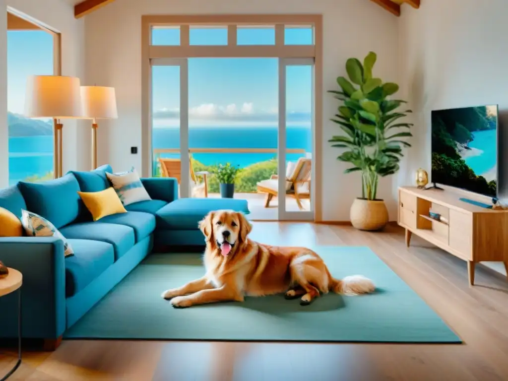 Acogedor alojamiento vacacional pet-friendly frente al mar Un acogedor salón de alquiler vacacional frente al mar, amigable con mascotas