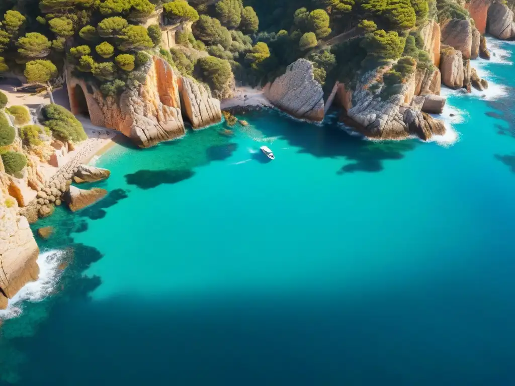 Costa Brava: Acantilados y aguas turquesas desde el cielo Fotografía aérea de la Costa Brava: aguas turquesas, acantilados dramáticos y propiedades lujosas
