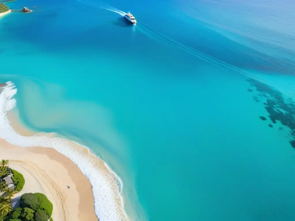 Paraíso costero: aguas turquesas, palmeras y lujo Fotografía aérea de una costa prístina con aguas turquesas, palmeras y propiedades lujosas