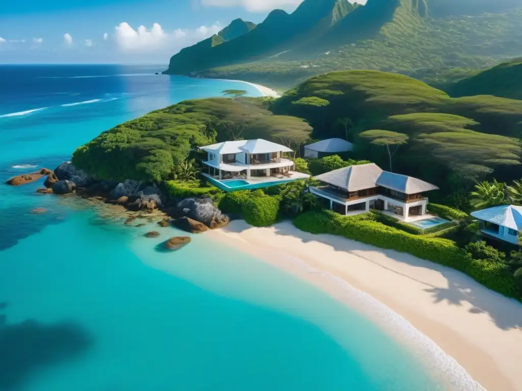 Costa de lujo: propiedades exclusivas frente al mar Agentes inmobiliarios para propiedades costeras: Exclusivas residencias en la costa con aguas turquesa, playas de arena y exuberante vegetación