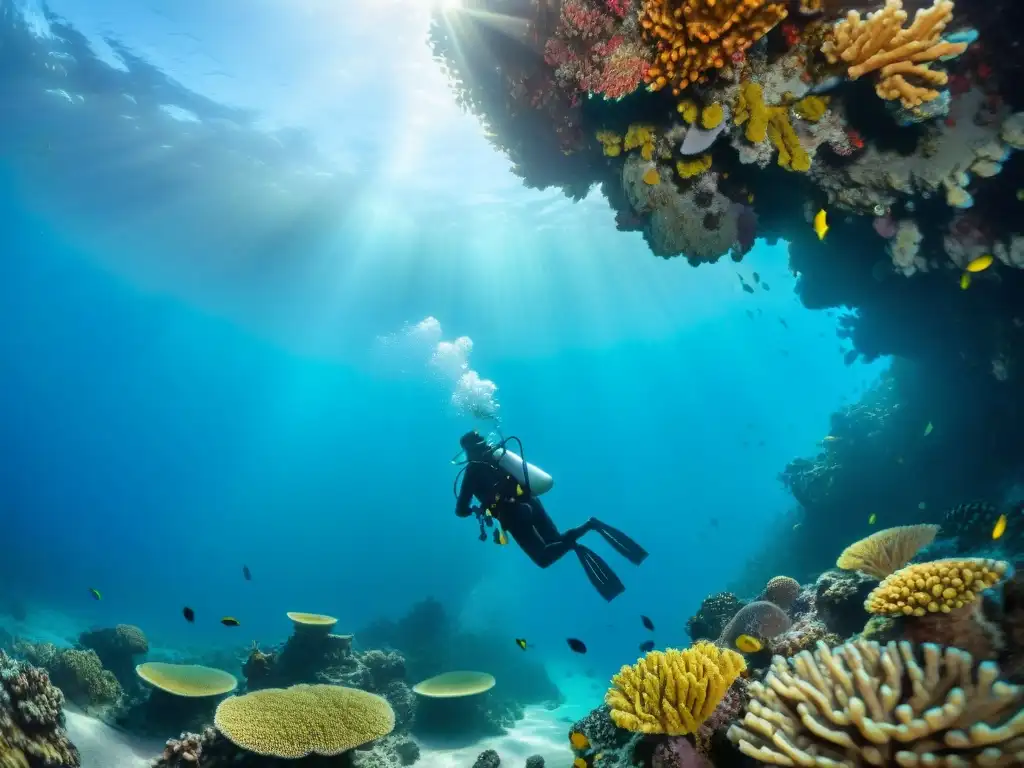 Arrecife de coral vibrante: buceo entre la belleza submarina Bajo el agua, un arrecife de coral vibrante rebosante de vida marina colorida