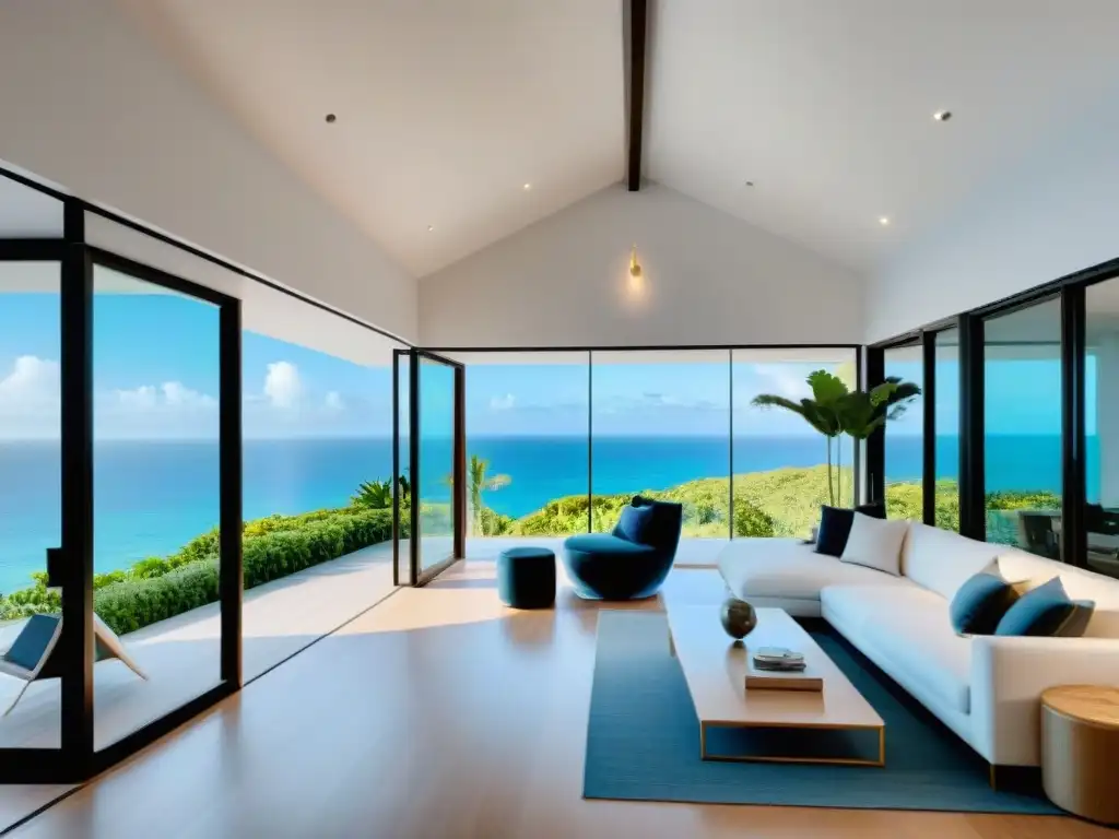 Vacaciones de lujo con vista al mar: moderna propiedad en la costa Alquiler vacacional costero con IA: moderna propiedad de lujo, vistas al mar, terraza amplia y vegetación exuberante