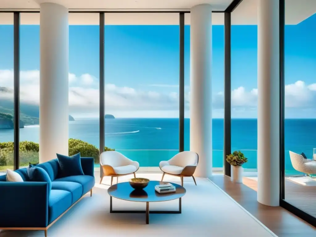 Residencia costera de lujo: ventanales al mar Decoración de alta gama costa: lujosa propiedad costera con vistas al mar, mobiliario moderno elegante y terraza con panorámica al mar