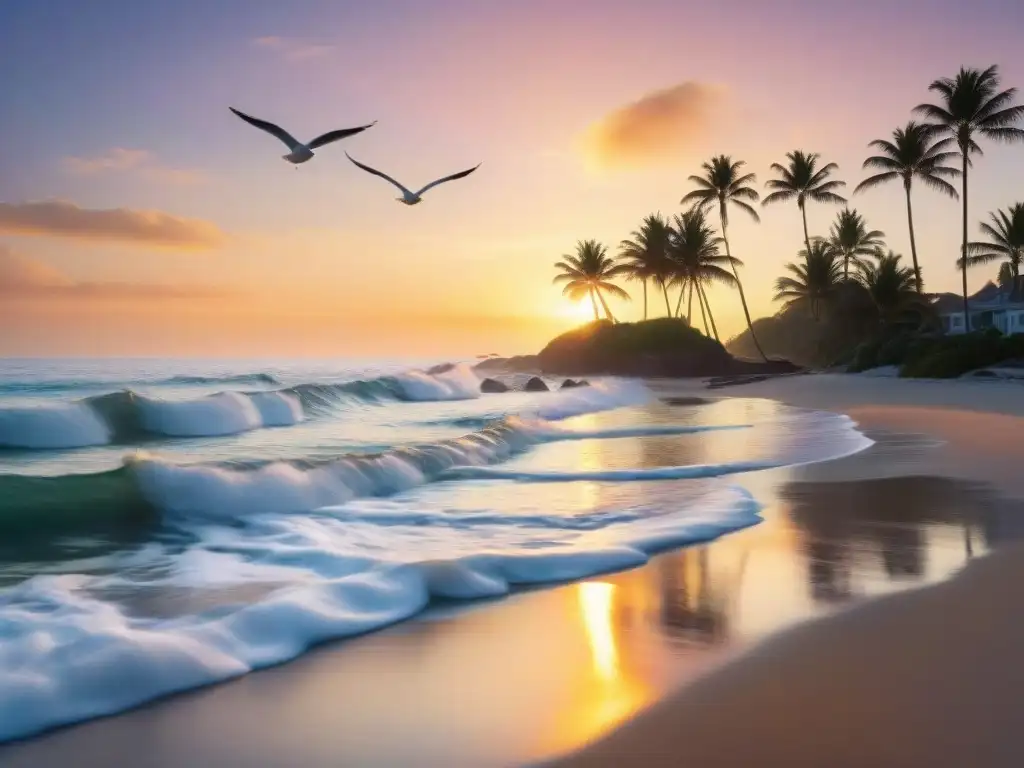 Esplendoroso amanecer costero: sol dorado sobre el mar Amanecer costero vibrante con propiedades costeras frente al mar