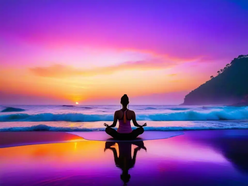 Amancer sereno en Goa: meditación y paz en la costa india Un amanecer sereno sobre las calmadas aguas del Mar Arábigo en Goa, India