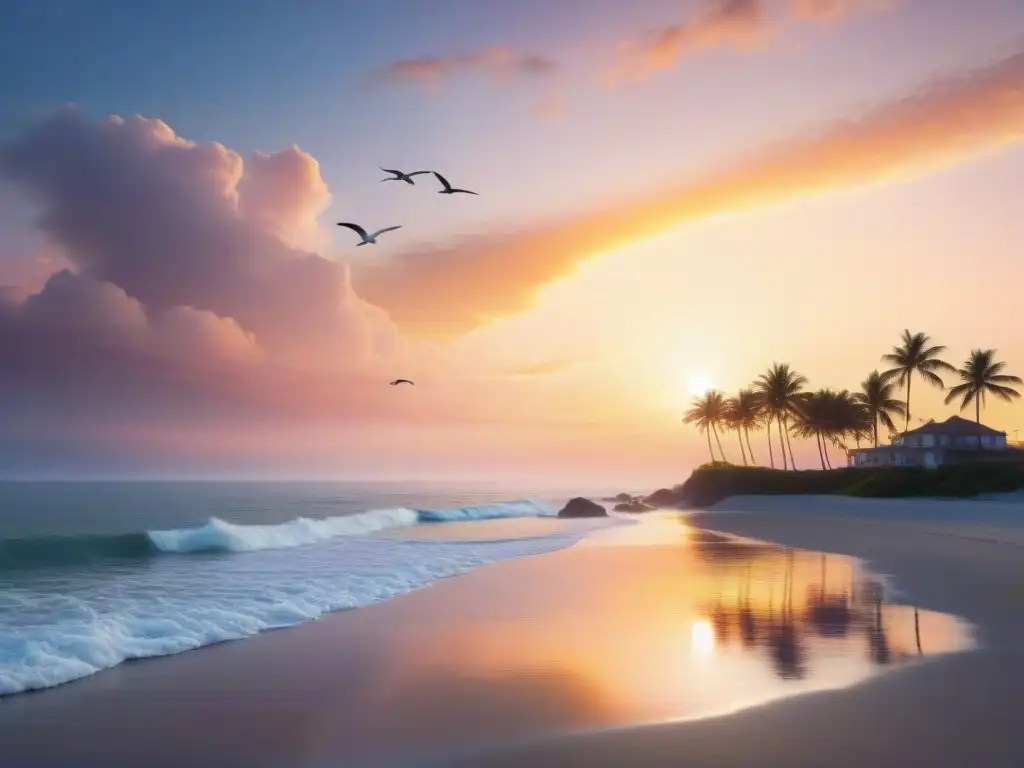 Espléndido amanecer costero: luz dorada sobre aguas serenas Un amanecer sereno sobre el horizonte costero, bañando el mar en dorado