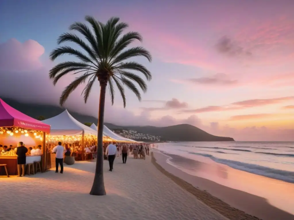 Anochecer animado en paseo marítimo: luces, música y diversión Una animada vida nocturna en comunidades costeras: un paseo marítimo vibrante al anochecer, iluminado por luces de hadas y lleno de cafés y bares