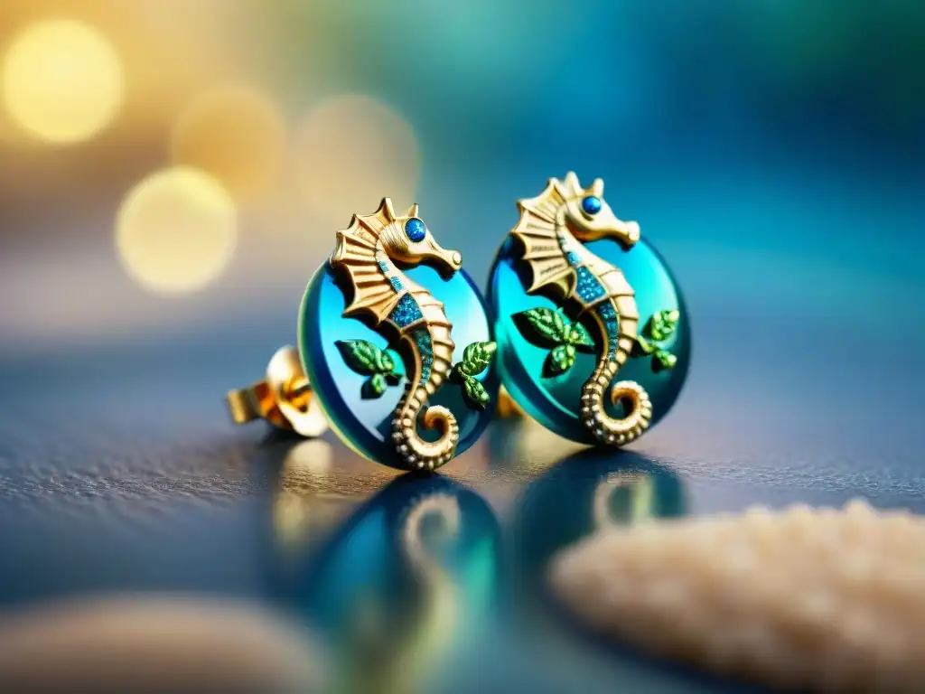 Aretes de gemas marinas: joyas de sirena en azul y verde Aretes con historias del océano: Detalles marinos en gemas azules y verdes, creando una escena submarina deslumbrante