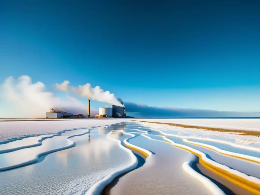 Contraste impactante: belleza natural vs La armonía natural de la costa contrasta con la industria salinera, mostrando los beneficios de la sal marina