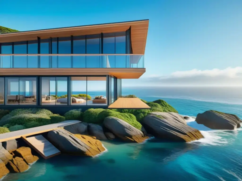 Edificio costero eco-friendly frente al mar Arquitectura bioclimática en construcción costera moderna con vista al mar