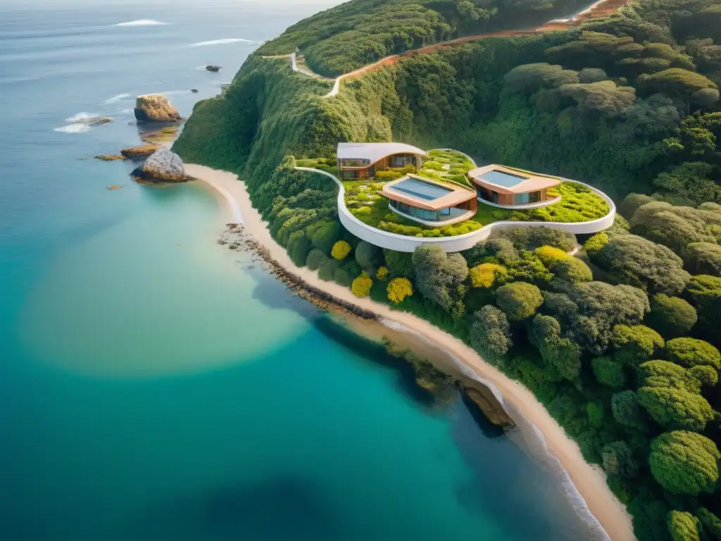 Arquitectura biofílica costera: innovación sostenible Arquitectura biofílica en construcciones costeras con innovadores edificios eco-friendly integrados en un paisaje natural espectacular