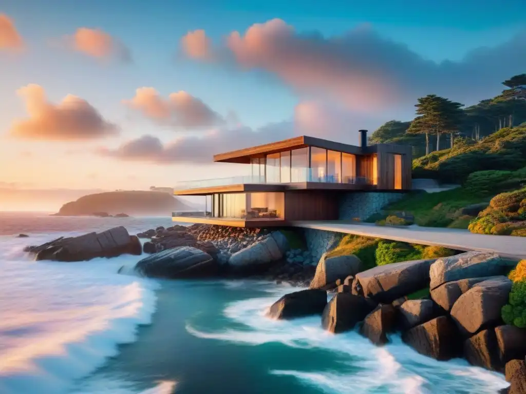 Arquitectura costera moderna en armonía con el mar Arquitectura costera con diseño moderno y elementos naturales, fusionando mar y creación humana en una obra maestra