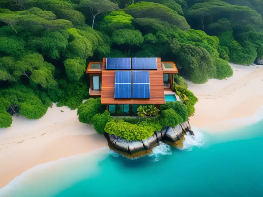 Propiedad ecofriendly frente al mar: diseño moderno y sostenible Arquitectura verde en propiedad frente al mar con paneles solares y diseño sostenible