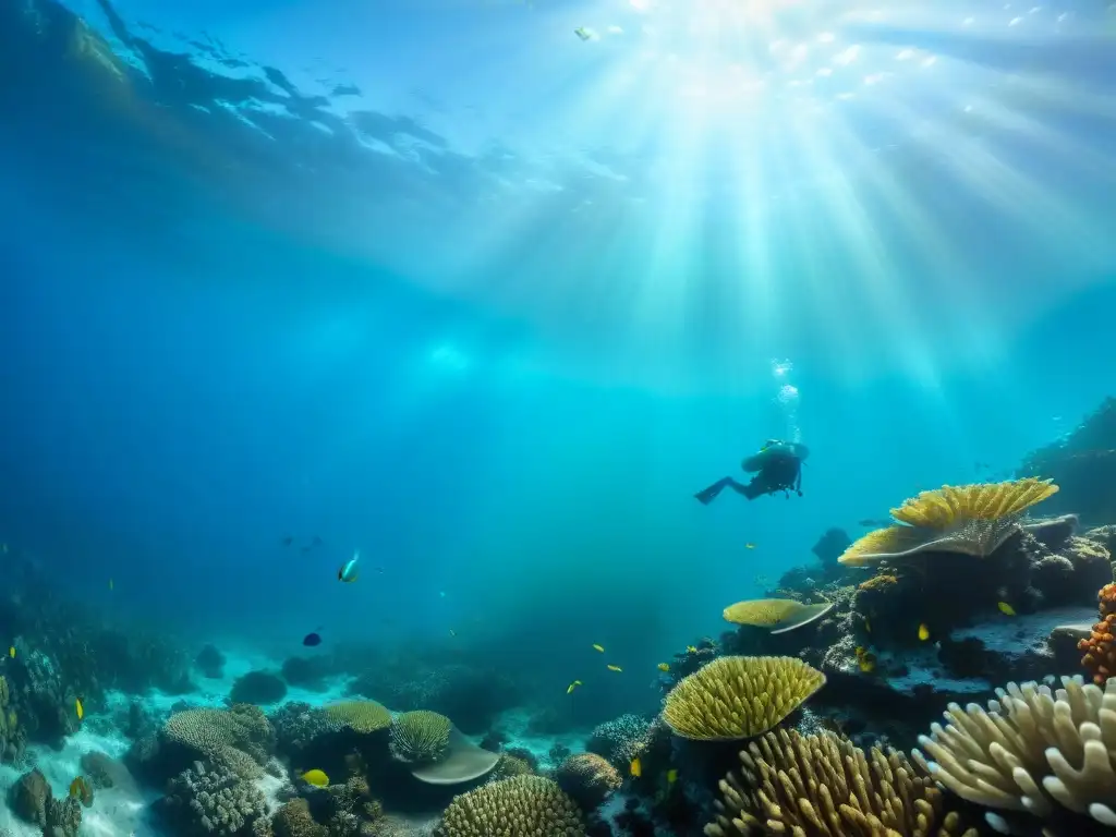 Arrecife de coral vibrante: belleza submarina en aguas cristalinas Explora la biodiversidad de un arrecife de coral con peces coloridos