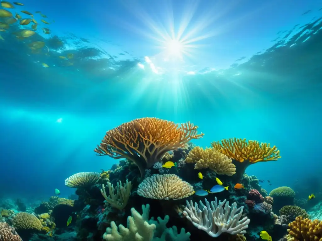 Arrecife de coral vibrante: vida submarina en su esplendor Un arrecife de coral vibrante y colorido, mostrando la diversidad y belleza marina en una zona de conservación costera impacto global cambiando