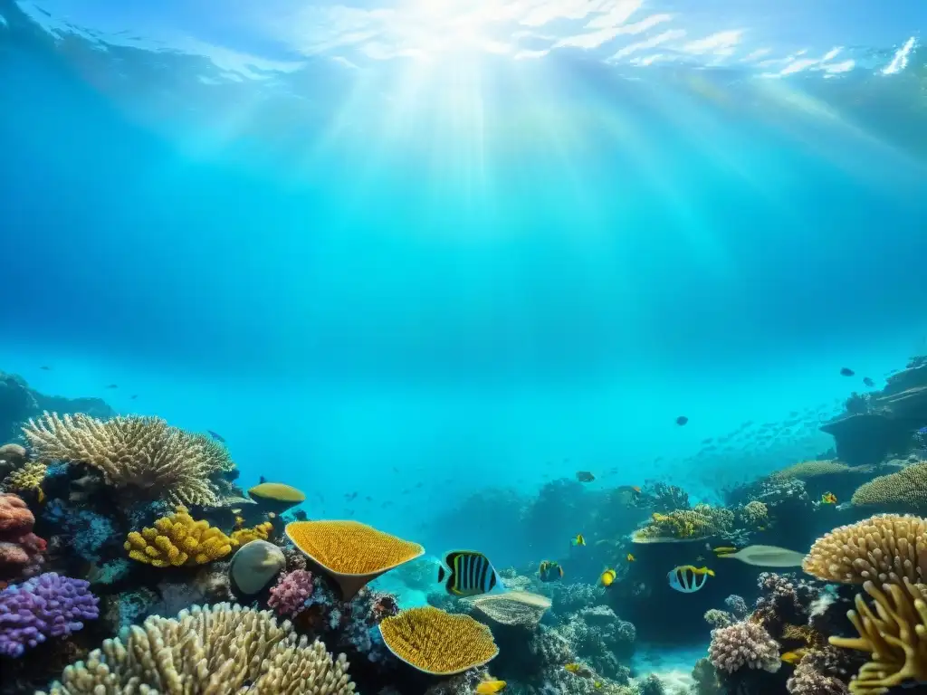 Arrecife de coral vibrante: belleza submarina Un arrecife de coral vibrante y detallado, habitado por peces coloridos, en aguas turquesas cristalinas