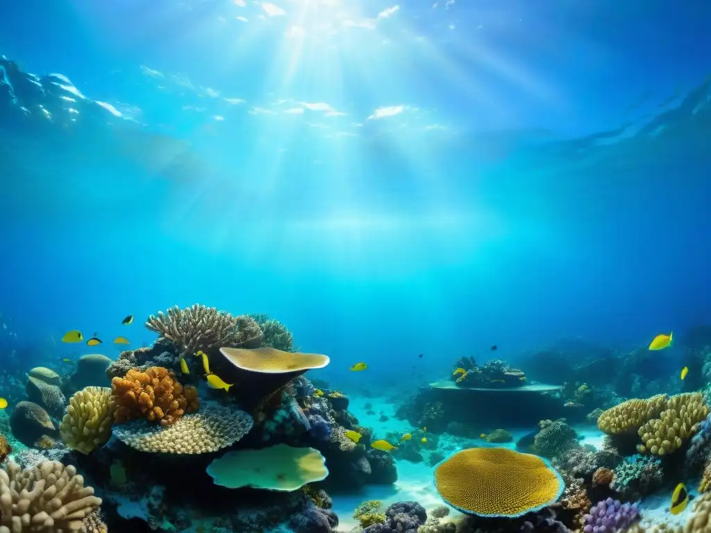 Arrecife de coral vibrante: belleza submarina Un arrecife de coral vibrante lleno de peces coloridos y vida marina, bajo aguas cristalinas