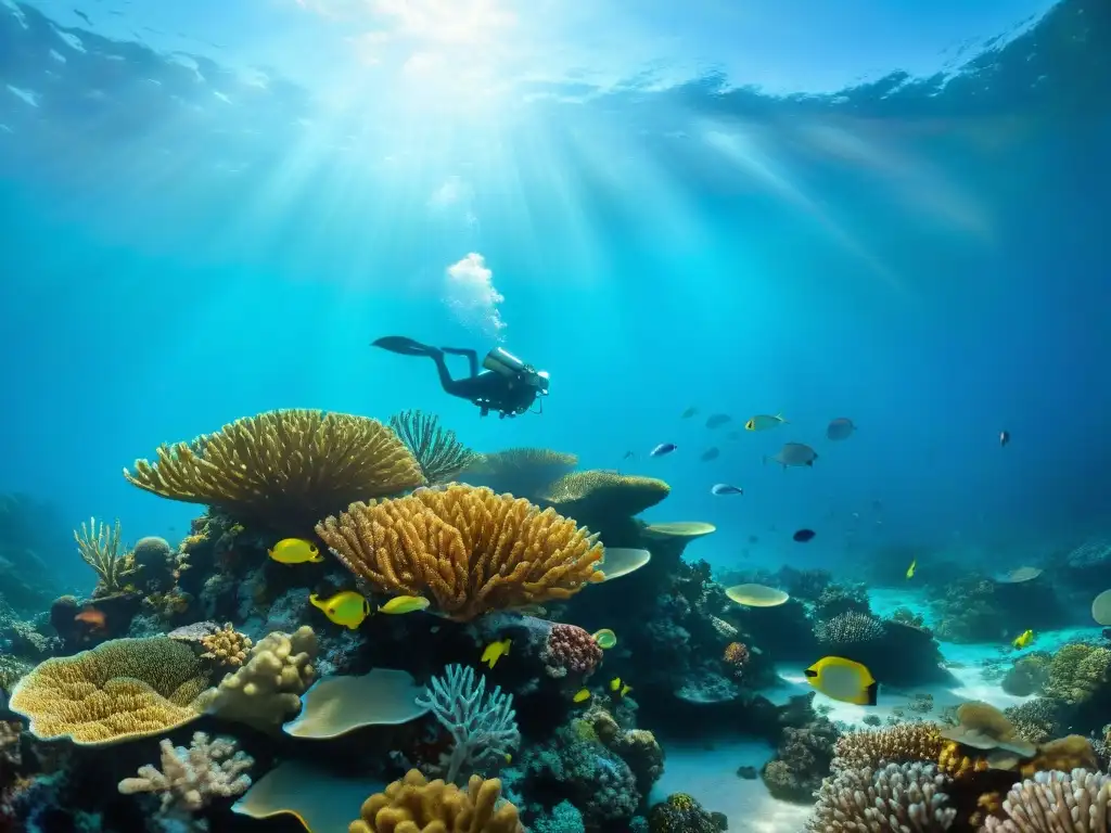 Arrecife de coral vibrante: belleza submarina Un arrecife de coral vibrante lleno de vida marina, bajo aguas turquesas cristalinas