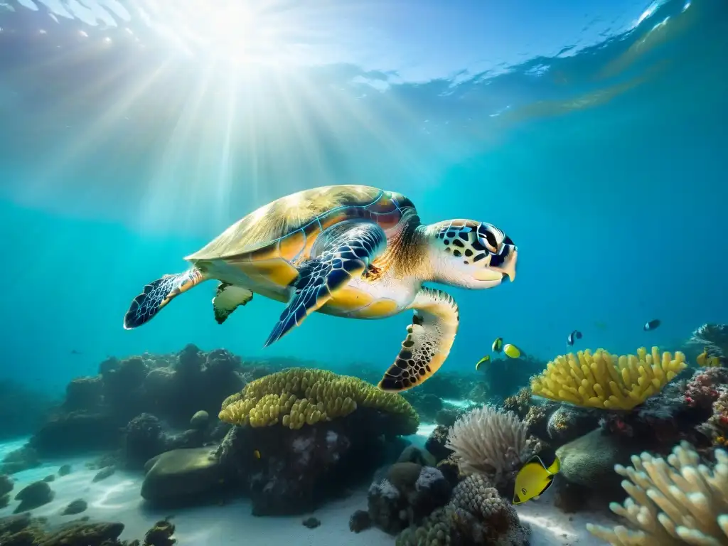 Exploración submarina: belleza y conservación en armonía Un arrecife de coral vibrante lleno de vida marina colorida, buzos realizando investigación en un ambiente submarino tranquilo