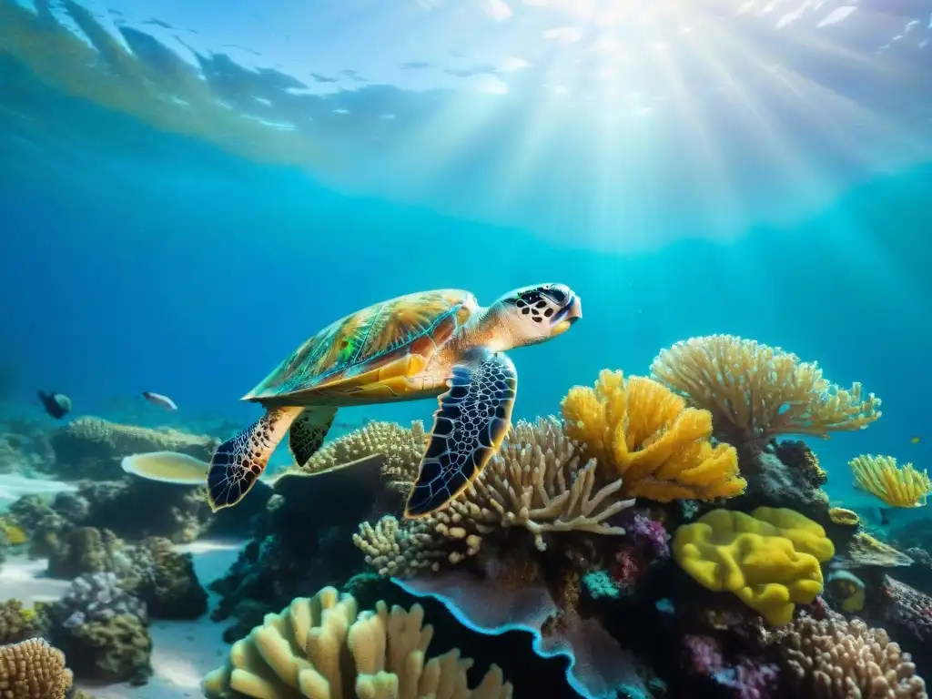 Arrecife de coral vibrante: vida marina en su esplendor Un arrecife de coral vibrante lleno de vida marina, con peces coloridos, formaciones de coral y aguas cristalinas