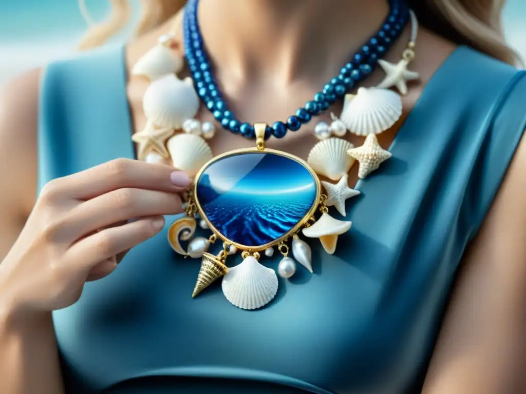 Artesano crea collar marino con detalle y precisión Un artesano crea con destreza un collar marino estilo vida costera, detallado y preciso, iluminado por luz natural