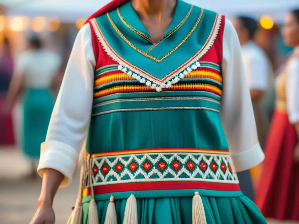 Artesanía costera: tejidos vibrantes y tradición festiva Artesano crea traje festivo, rodeado de algarabía