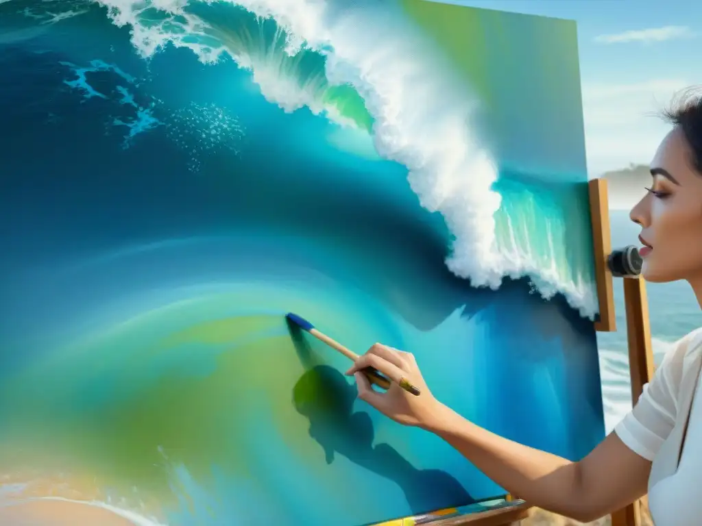 Pintor costero: creando el paisaje marino perfecto Un artista local costero crea una obra maestra marina con pasión y detalle
