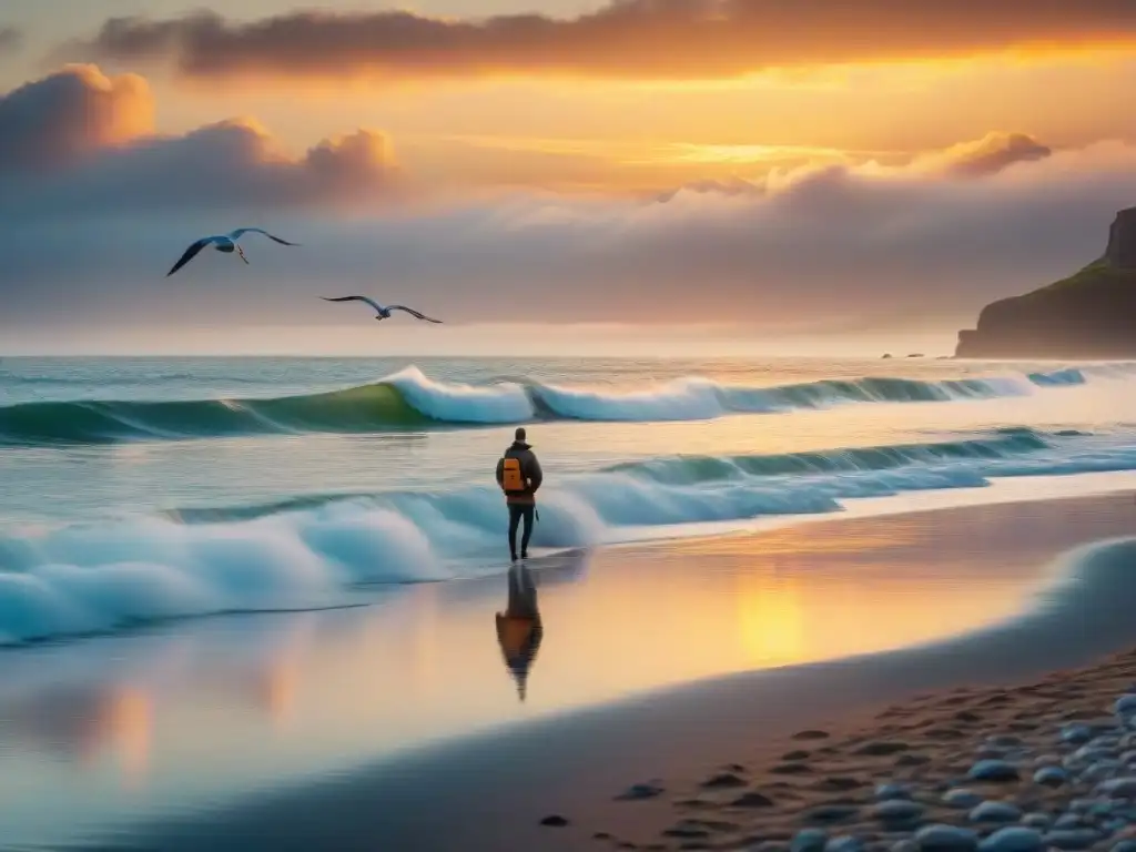 Pintando la serenidad: atardecer costero capturado en lienzo Un artista solitario captura un atardecer costero en lienzo, reflejando una inversión emocional en arte costero
