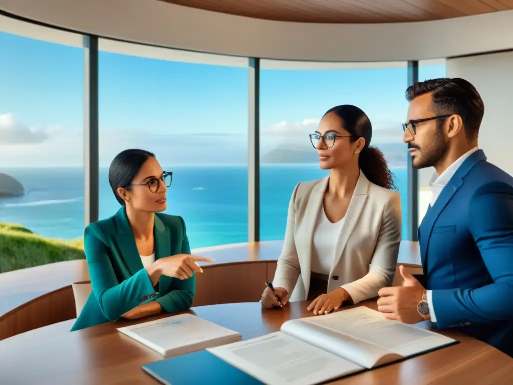 Abogada experta en contratos de compra con vista al mar Asesoramiento legal compra propiedades costeras: Asesora experta en oficina moderna asesora a jóvenes sobre contratos inmobiliarios