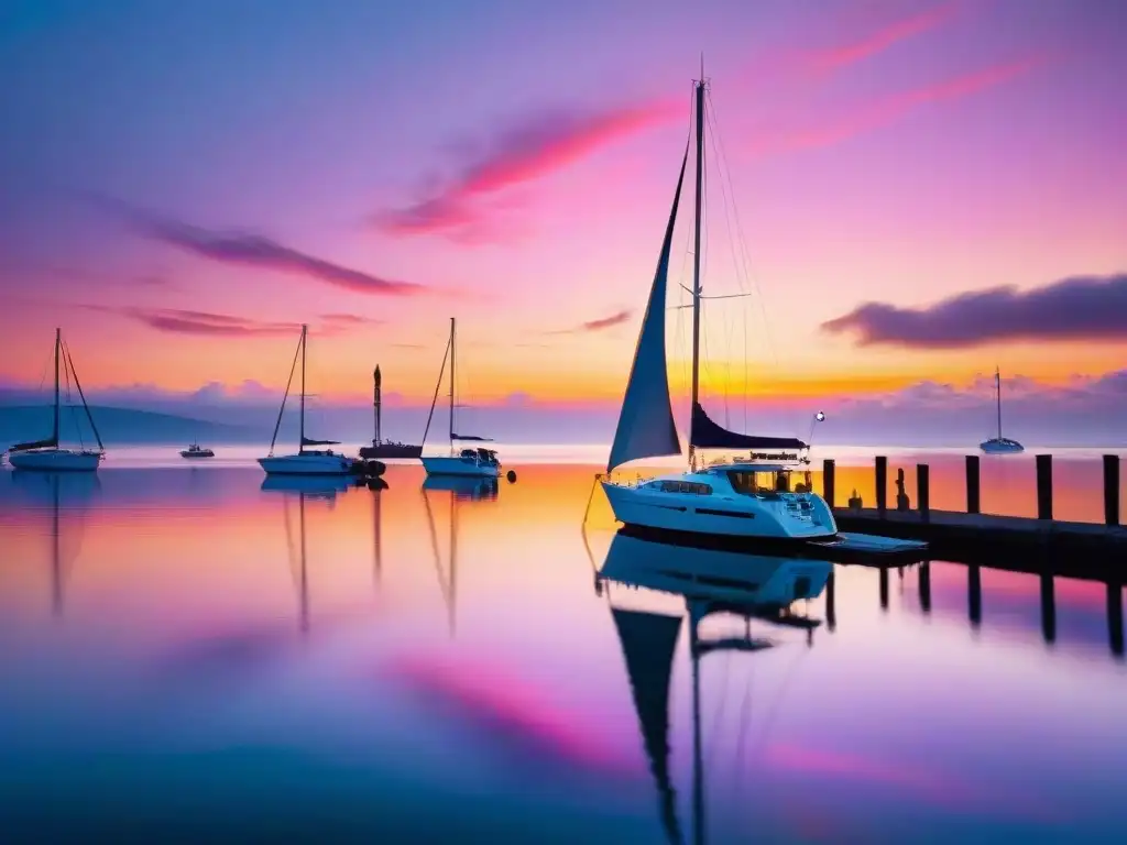 Puesta de sol costera: reflejos marinos en un mar de colores Un atardecer costero vibrante reflejado en aguas tranquilas, creando un efecto espejo que captura la esencia del mar
