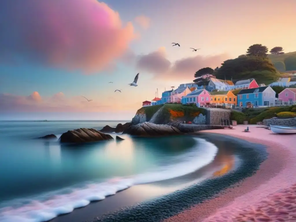Pintoresco pueblo costero al atardecer Atardecer en encantador pueblo costero con aspectos legales vivir costa mar