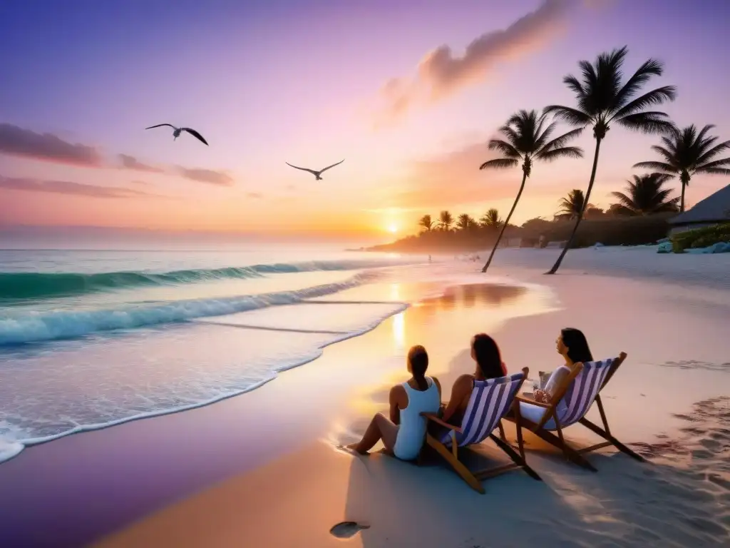 Atardecer familiar en la playa: risas, historias y amor Un atardecer pintoresco en una playa serena, donde una familia multigeneracional se reúne alrededor de una fogata, compartiendo historias y risas