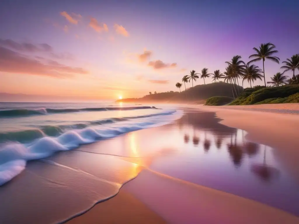 Playa serena al atardecer: belleza y tranquilidad Un atardecer tranquilo en la playa, con luz dorada reflejada en las olas
