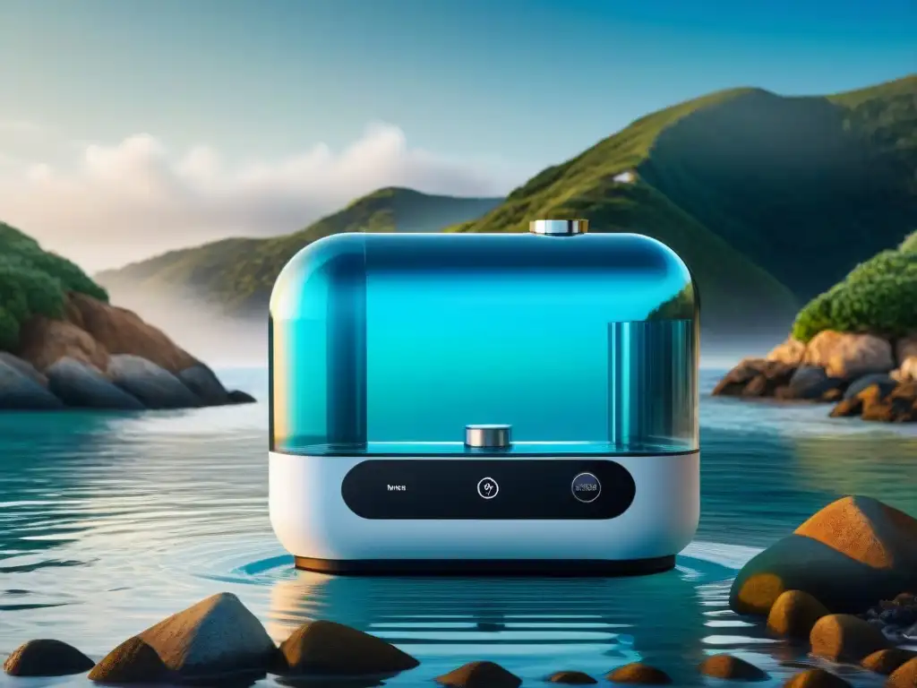 Futuro purificado: sistema de filtración de agua costero de alta tecnología Avanzado sistema de filtración de agua para hogares costeros, tecnología eficiente y diseño futurista