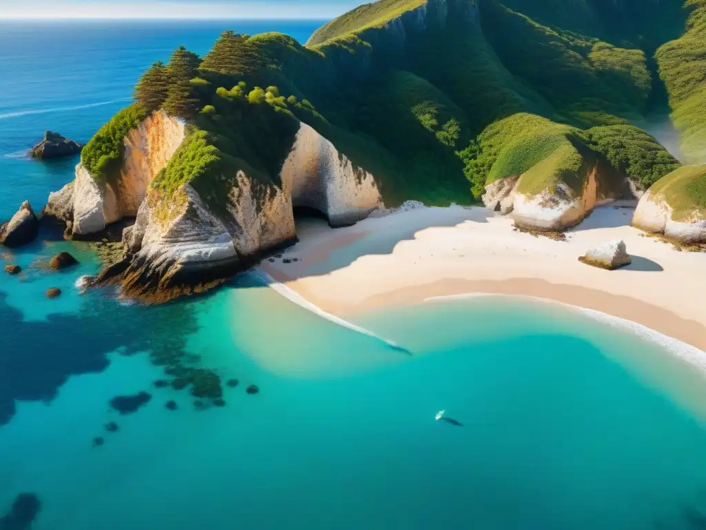 Paraíso secreto: bahía oculta entre acantilados Descubre una bahía escondida entre acantilados, con aguas turquesas y gaviotas