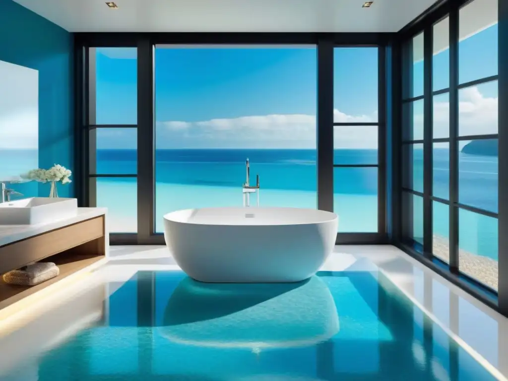 Diseño de baño inspirado en el mar: lujo y tranquilidad Diseño de baño inspirado en el mar, lujo y tranquilidad en tonos azules y blancos