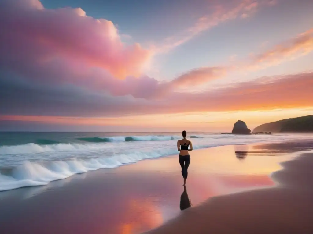 Playa serena al atardecer: tranquilidad y bienestar Disfruta de los beneficios para la salud al estar cerca del mar, con una imagen de una playa serena al atardecer