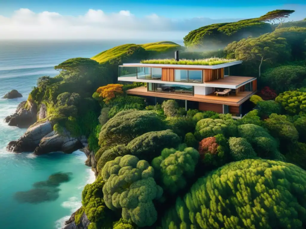 Residencia costera integrada a la naturaleza: diseño biófilo Diseño biofílico en propiedades costeras: Casa moderna integrada a entorno natural con jardín en azotea y deck hacia el mar