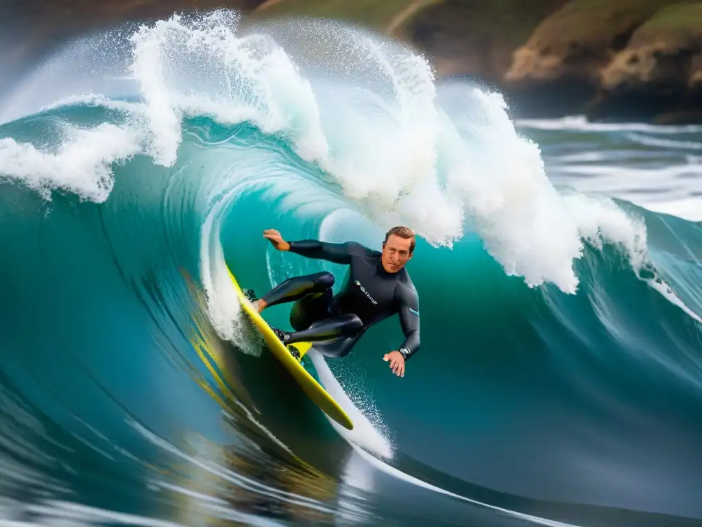 Emoción en el agua: bodyboarder desafiando olas con determinación Un bodyboarder concentrado surfeando una ola con fuerza y determinación, capturando la emoción del deporte y la conexión con la naturaleza