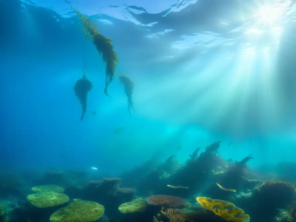 Bosque de Kelp: Maravillas Submarinas en 8k Un bosque de kelp submarino con biodiversidad y la importancia ecológica de los bosques de kelp