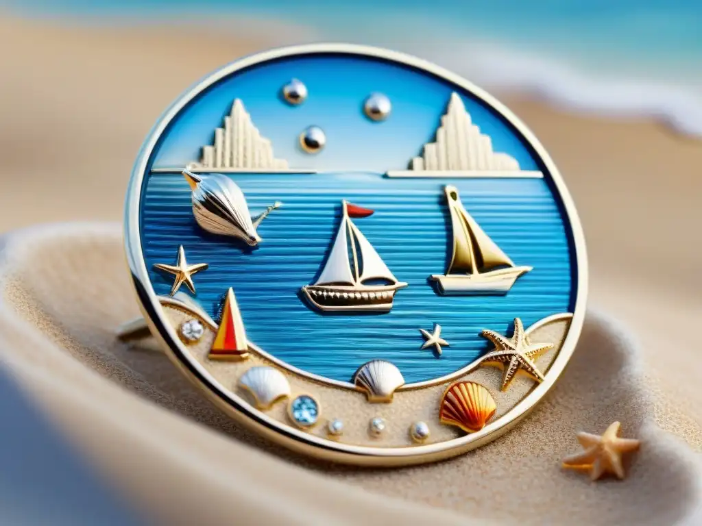 Broches marinos: Detalles de plata y esmalte inspirados en el mar Broches y pines para amantes del mar: Detalles marinos en plata y esmalte, reflejando la artesanía frente al mar y cielo azul