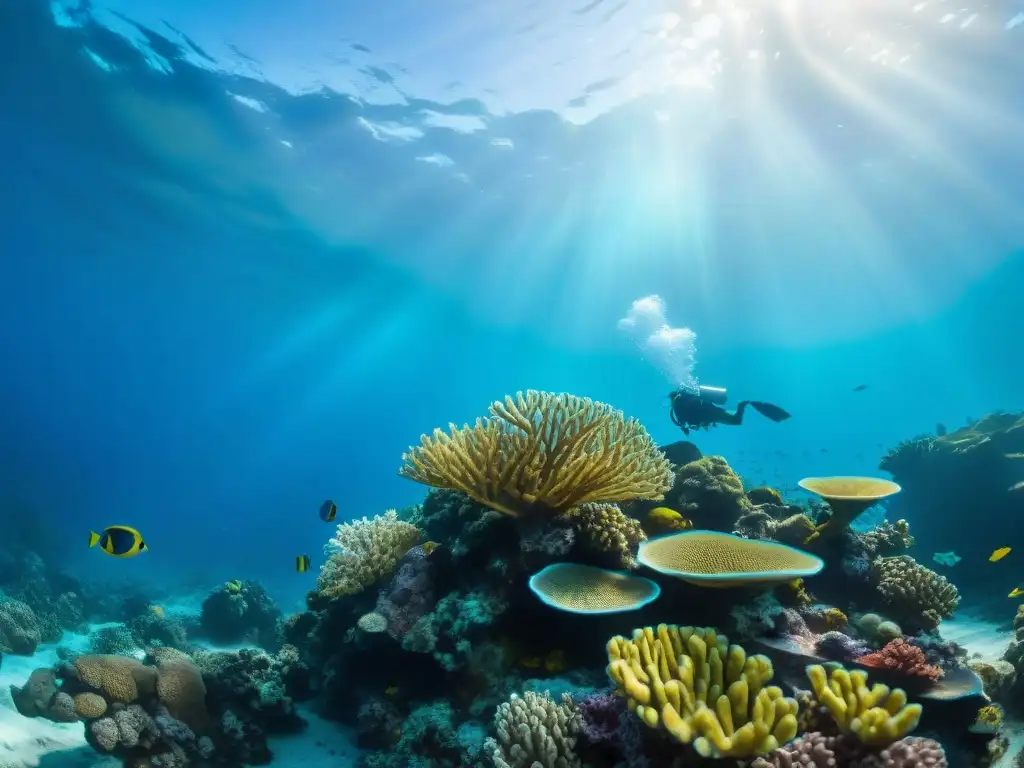 Arrecife de coral vibrante y diverso: belleza submarina Buceo sostenible conservación mar submarina: un arrecife de coral vibrante lleno de vida marina y coloridos peces