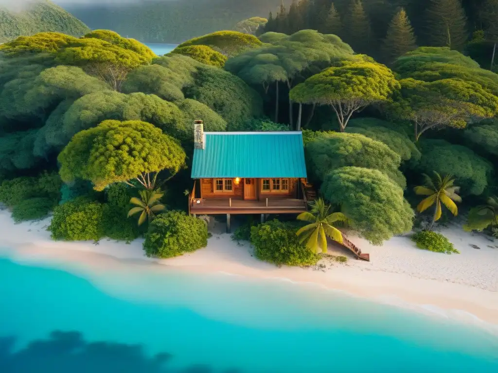 Refugio costero paradisíaco con cabaña de madera en el atardecer Cabaña en la costa Airbnb: Refugio idílico entre palmeras, flores y aguas cristalinas al atardecer