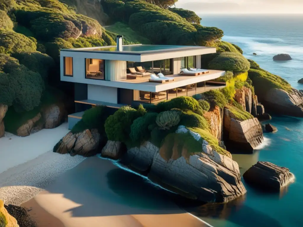 Propiedad costera de lujo: diseño sostenible frente al mar Casa costera de diseño arquitectónico moderno integrada en el paisaje marino, lujo y sostenibilidad