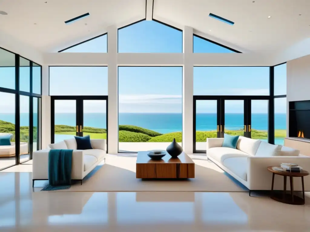 Diseño costero de lujo: hogar luminoso y moderno Una casa costera lujosa y moderna que maximiza la luz natural con grandes ventanales y diseño minimalista
