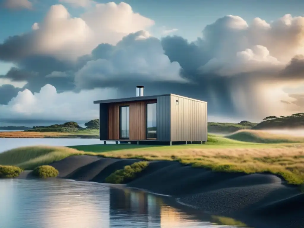 Casa costera moderna con sistema de recolección de agua de lluvia Casa costera moderna con sistema eficiente de recolección de agua lluvia en paisaje marino
