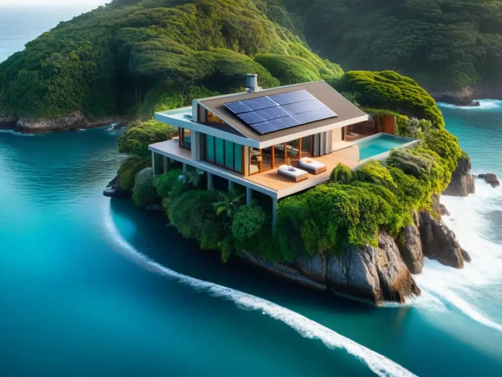 Residencia costera moderna: naturaleza y tecnología en armonía Casa costera moderna con sistemas inteligentes integrados, armonizando tecnología y naturaleza en la vida costera
