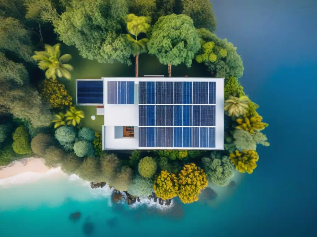 Renovación sostenible en casa costera: armonía entre modernidad y naturaleza Una casa costera en restauración sostenible, armonizando modernidad con naturaleza, instalando paneles solares y plantando árboles nativos